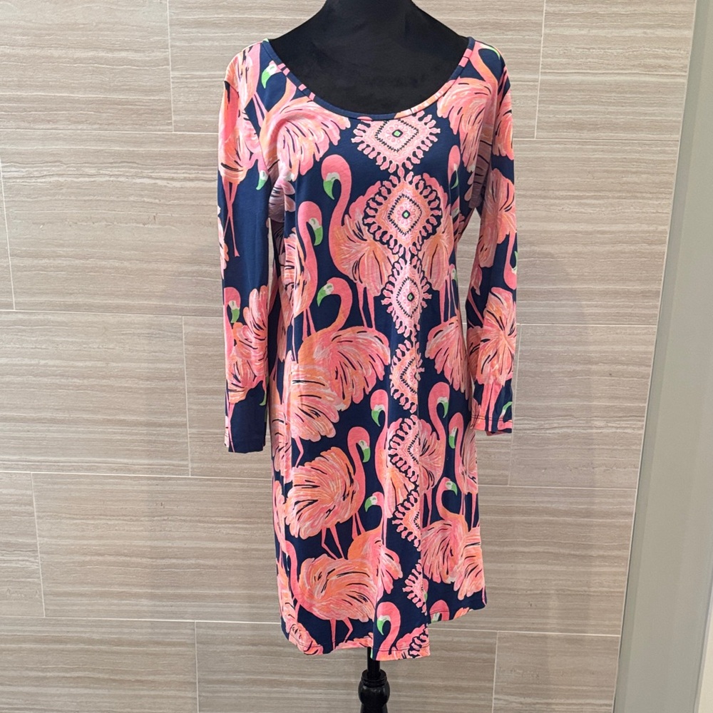 Lilly Pulitzer Flamingo Print Navy Cotton Dress
